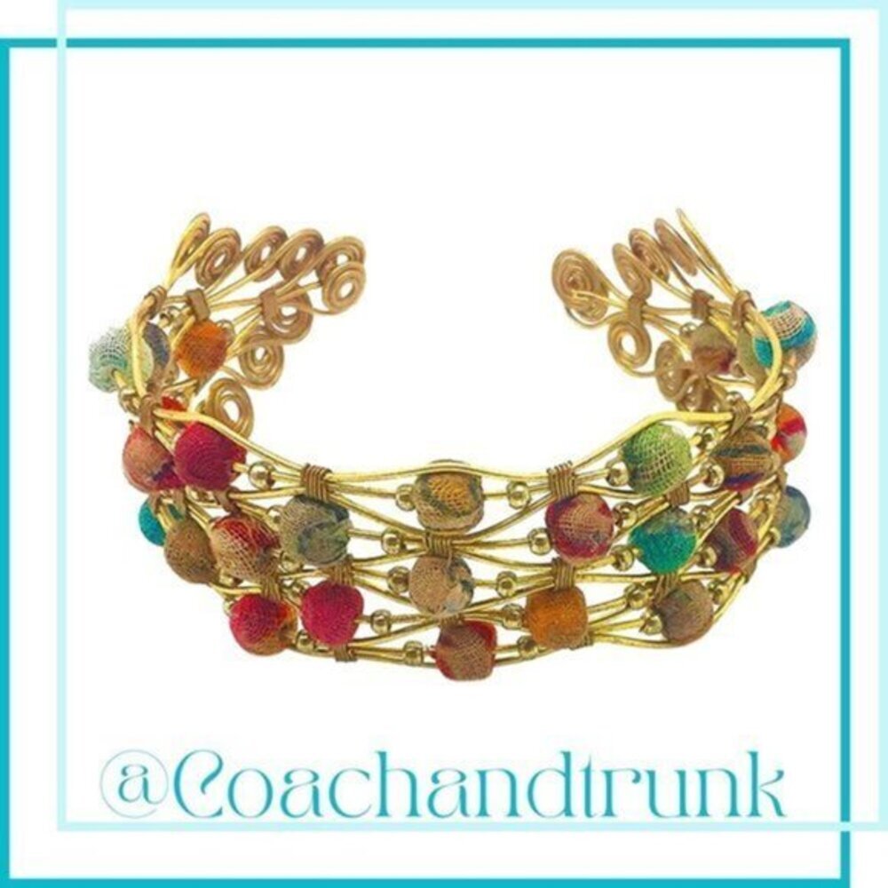 Artisan Cuff Crafted Wire Work w/Upcycled Sari Wrapped Beads NWT Sustainable